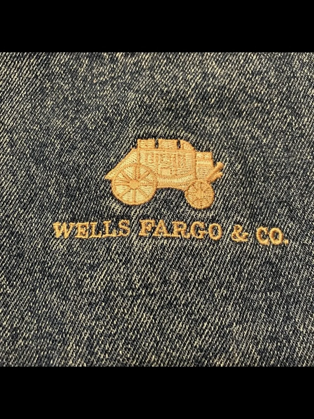 Vintage Port Authority Denim Bomber Jacket Wells Fargo & Co Size L Distressed